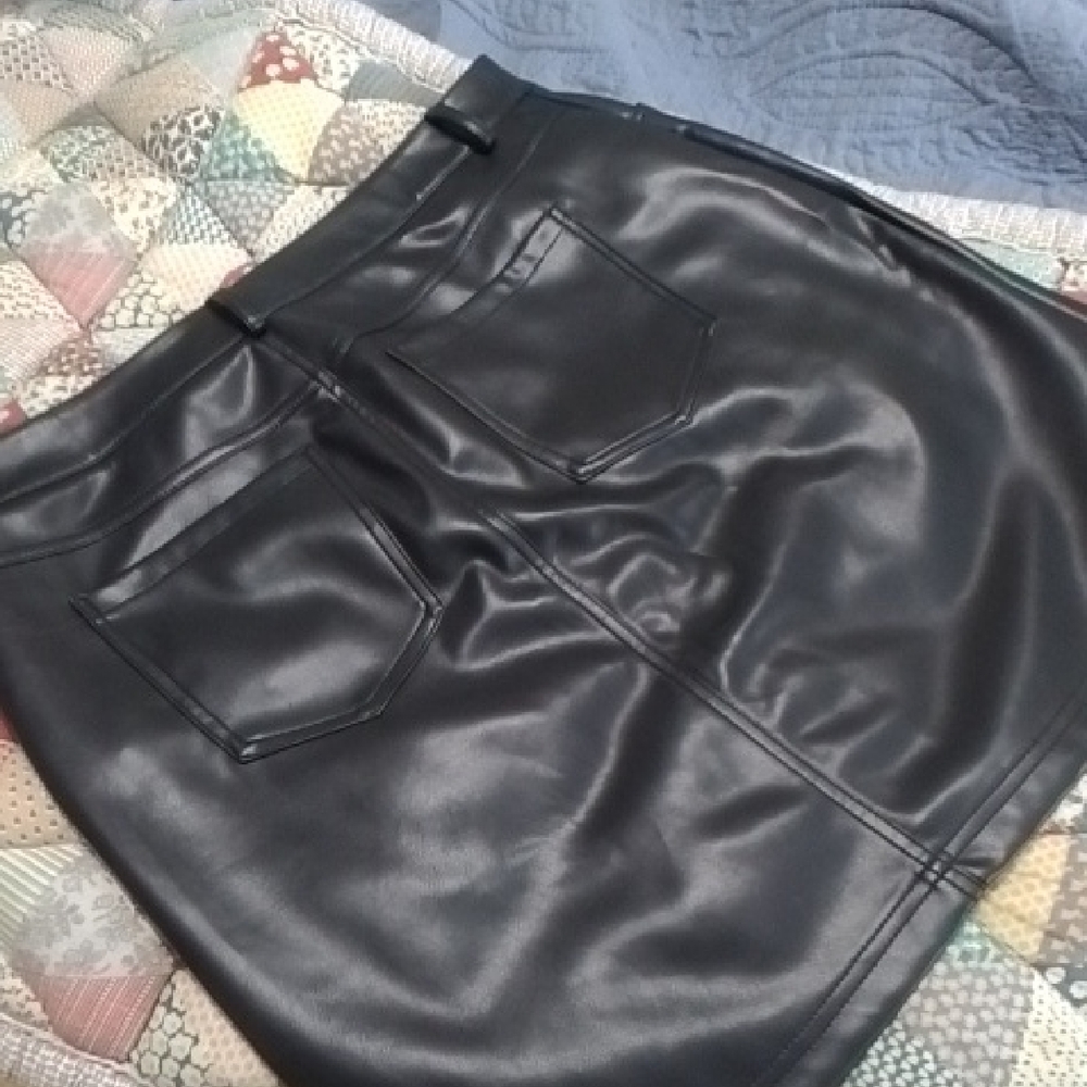 Tribal Black Faux Leather Skirt